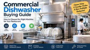 Commercial dishwasher operating in a restaurant kitchen