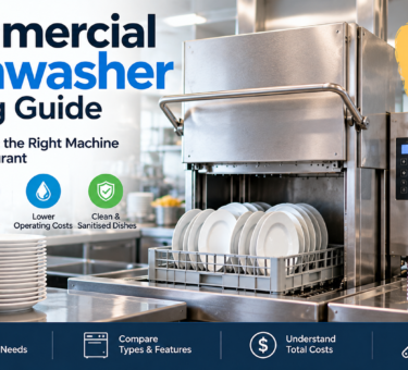 Commercial dishwasher operating in a restaurant kitchen