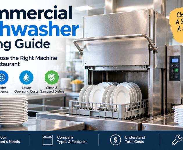 Commercial dishwasher operating in a restaurant kitchen